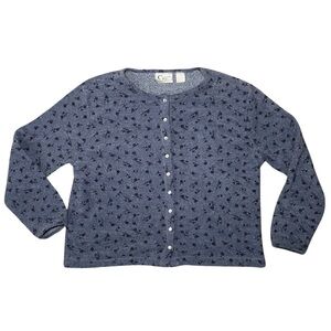 Blue Cardigan with Floral Pattern